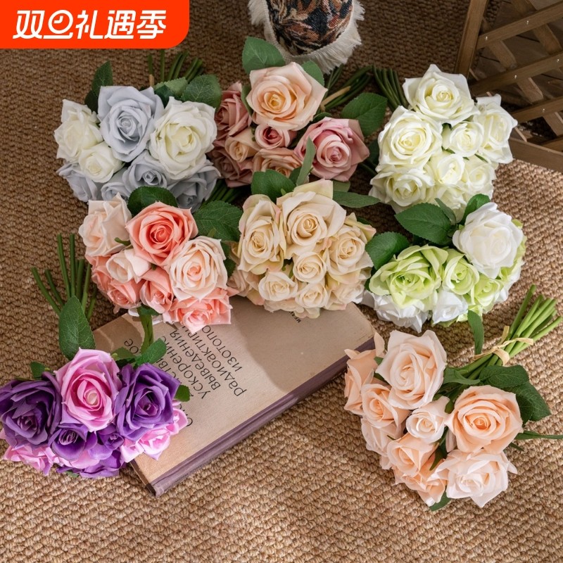 销售 玫瑰花束假花仿真花婚庆手捧花家居装饰GF12504