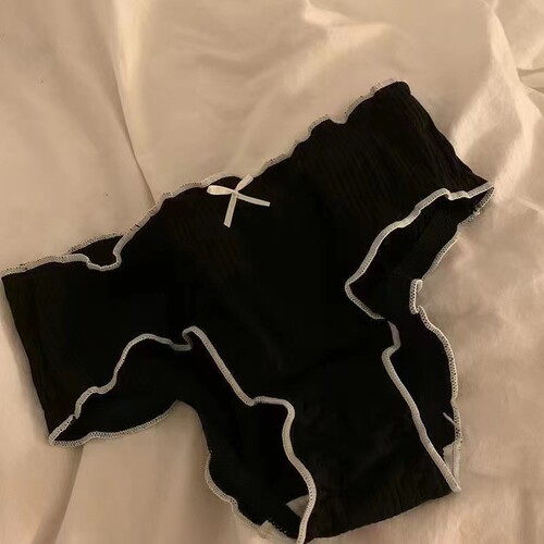简约纯色纯棉内裤女中低腰柔软舒适少女蝴蝶结透气棉质三角裤