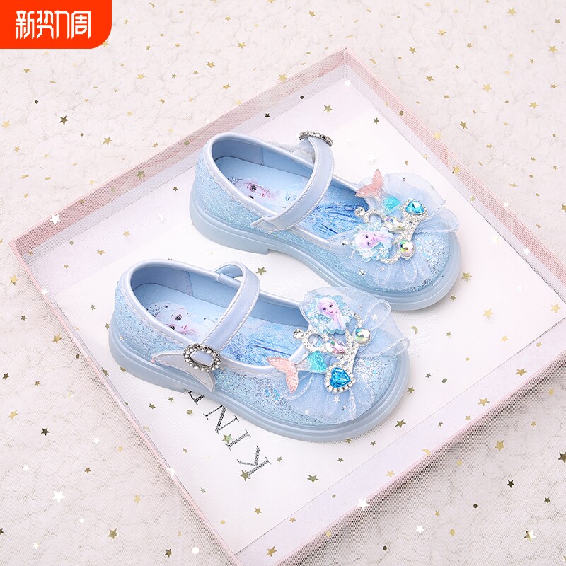 女童爱莎公主鞋2025春秋新款艾莎水晶鞋小女孩洋气皮鞋儿童演出鞋