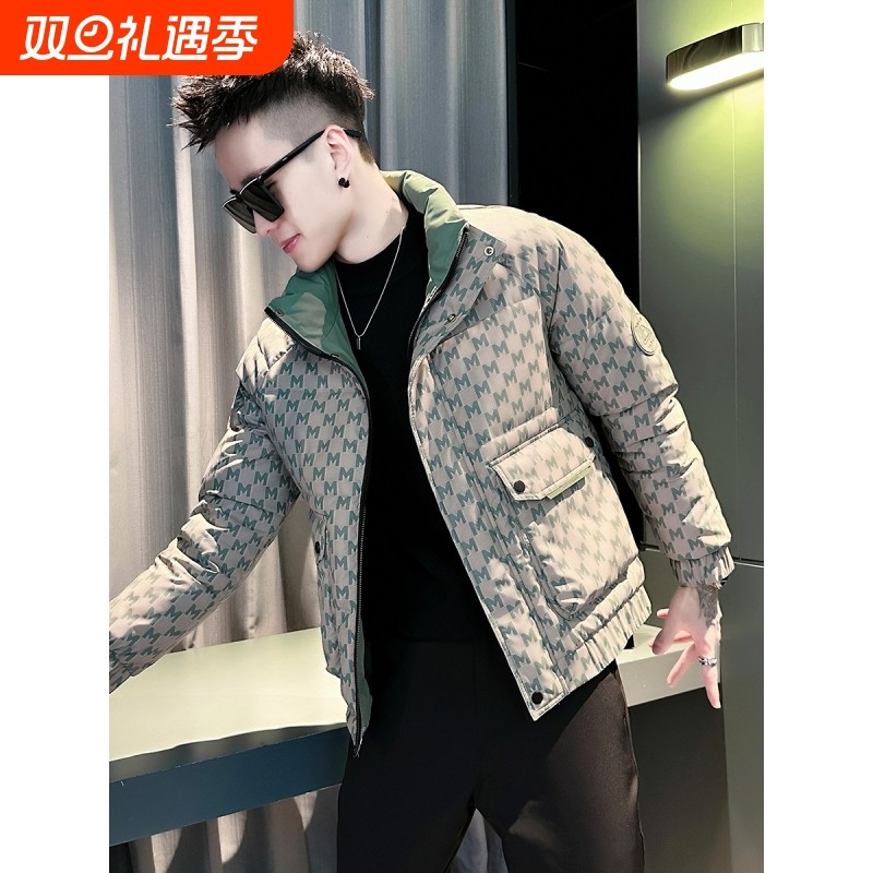 户外秋冬季印花羽绒服男款高级感潮牌棉衣2025新款棉袄加厚款保暖