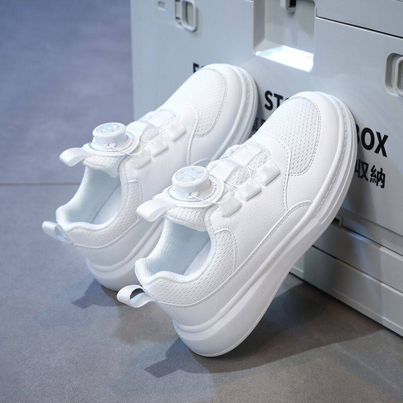 女童小白鞋男童2024春秋网面透气中小童软底校园儿童白色运动鞋子