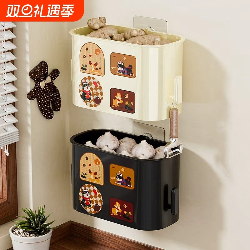 中古风厨房葱姜蒜收纳筐置物架挂篮卫生间墙收纳盒收纳篮放置台面