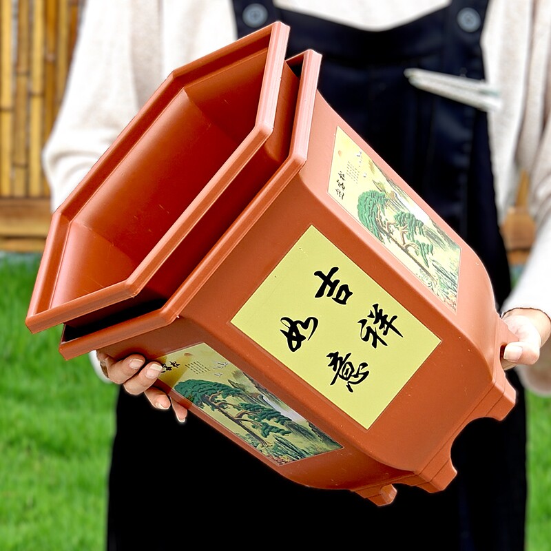 六角加厚仿陶瓷高桶仿紫砂花盆图片
