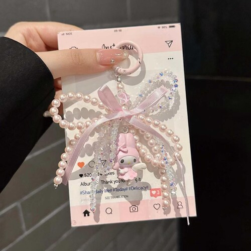 粉色玛丽猫手机挂件外出手腕防丢串珠ccd相机链小挂件背包钥匙扣