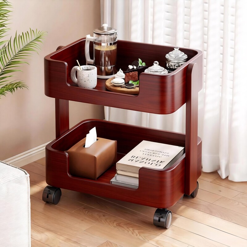 实木床头柜中古移动小推车客厅沙发边几收纳置物架茶几零食收纳架