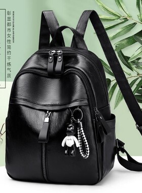 软皮质感新款女韩版时尚双肩包时尚大容量学生妈咪背包多规格
