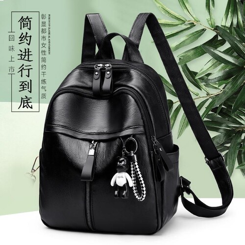 软皮质感新款女韩版时尚双肩包时尚大容量学生妈咪背包多规格