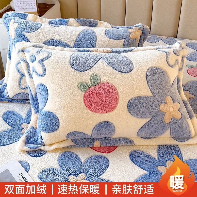 牛奶绒枕套一对装冬季珊瑚绒枕套单人枕头套48cmx74cm多规格
