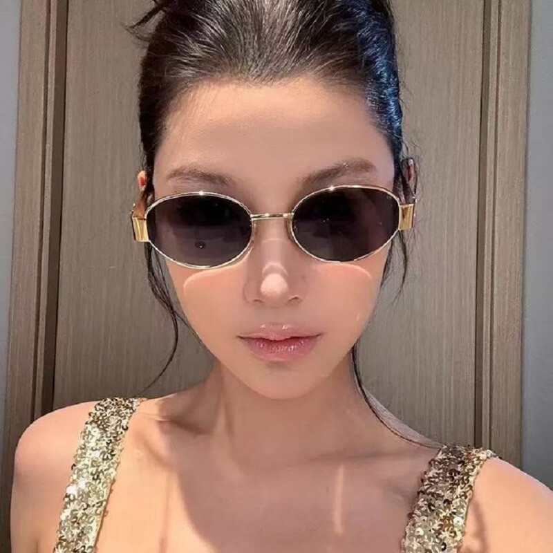 复古老钱风金属墨镜女夏防晒高级感小框太阳眼镜港风法式圆脸金框