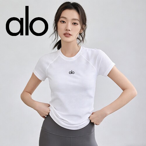 美国Alo春夏女高弹短袖速干T恤透气普拉提健身服跑步训练运动上衣