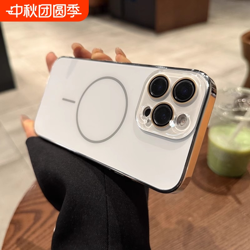 原机电镀MagSafe磁吸适用苹果16手机壳新款iPhone15promax自带镜头膜14pro全包防摔13Pro沙漠金高级感12简约1