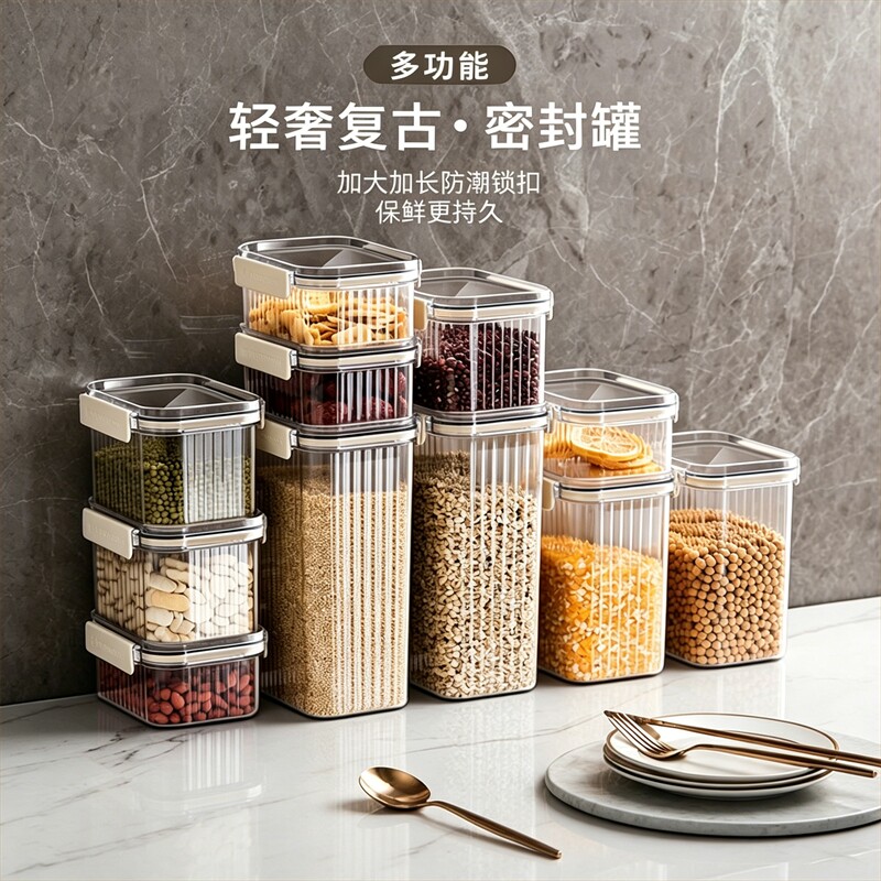 密封罐食品级豆子储存储物罐厨房香料干货五谷杂粮塑料收纳盒带盖