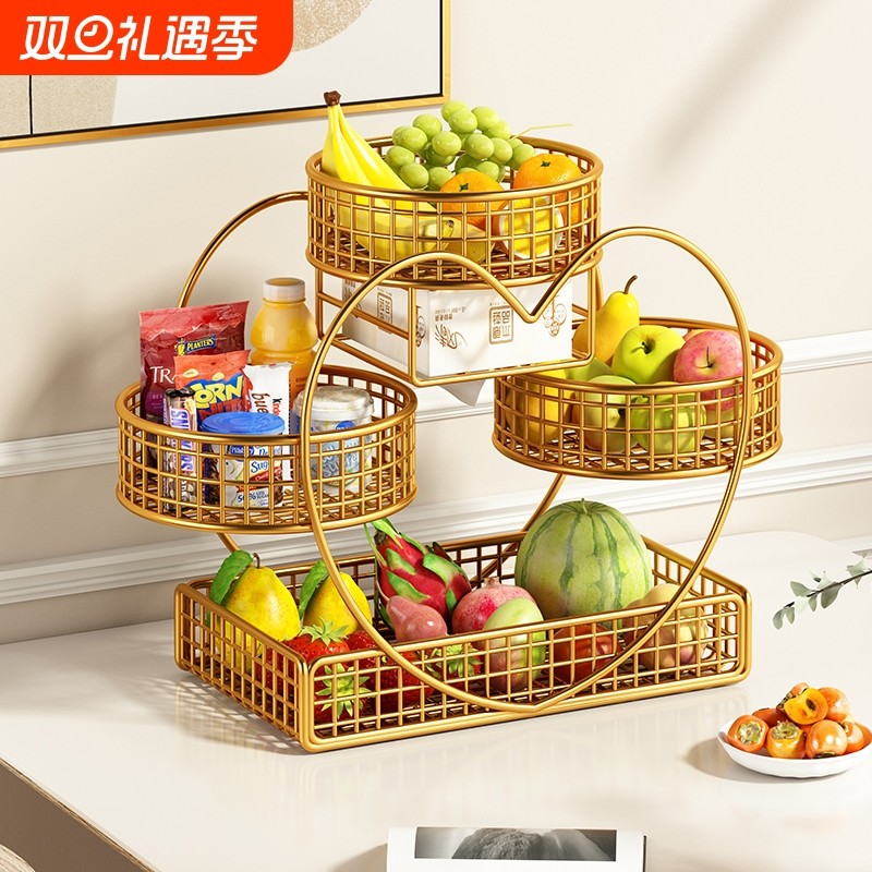 结婚果盘喜糖摆台布置多层客厅茶几干果盒家用分类水果摆放架红色