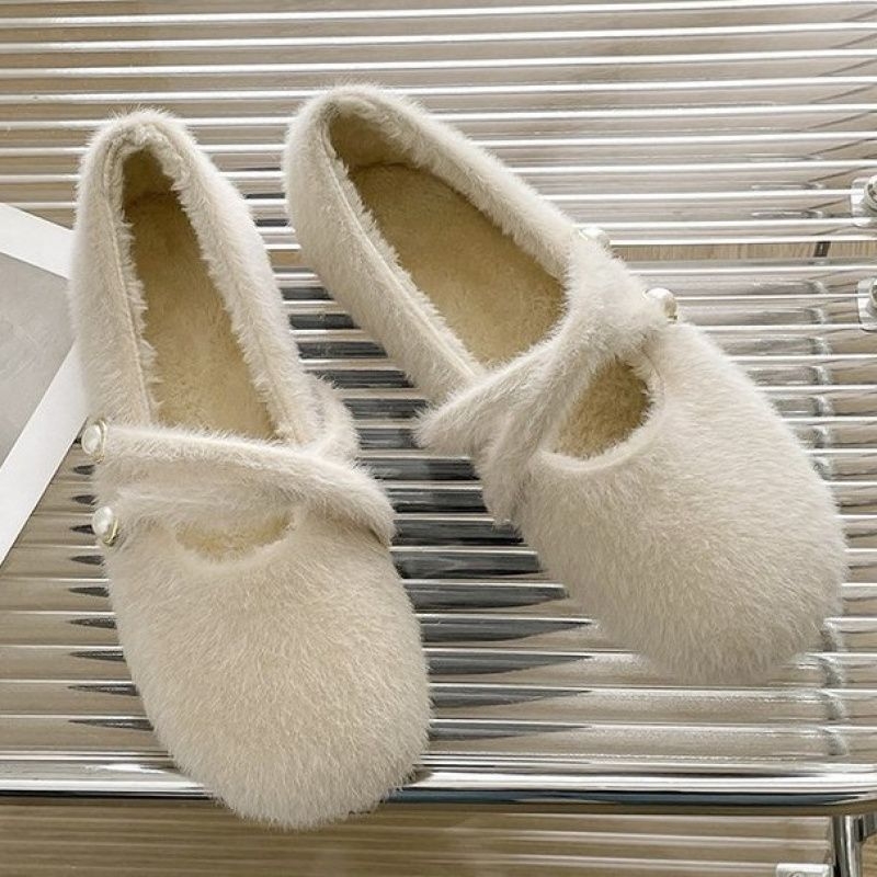 配裙子单鞋女温柔晚风毛毛鞋秋冬平底仙女鞋子法式玛丽珍女鞋冬季