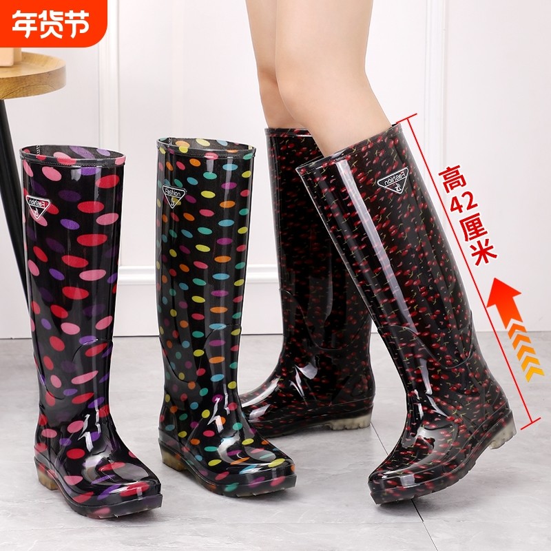 加厚高筒女士水晶胶鞋长筒雨鞋厨房防滑水靴户外涉水雨靴时尚短筒