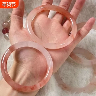 桃花酿手镯玉石平替金丝粉色圆条镯子女樱花粉玉手镯招桃花手饰