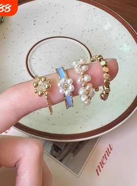 珍珠戒指小众潮珐琅装饰女款设计高级感独特素圈指环2025年新款