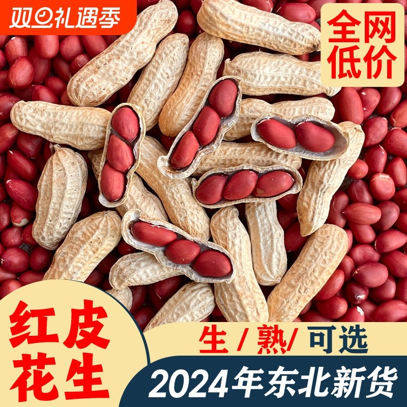精选东北红皮花生24年农家新货带壳四粒红花生米新鲜五谷杂粮批发