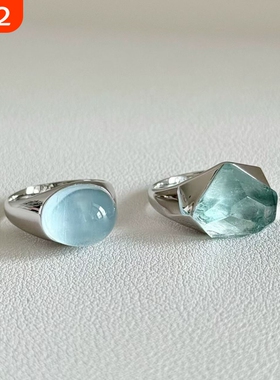 “冰川”设计款不规则几何蓝色水滴戒指清冷感百搭独特指环小众女