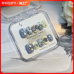 新款穿戴甲纯手工可摘可戴闪钻美甲贴片成品短款美甲夏日猫眼超萌