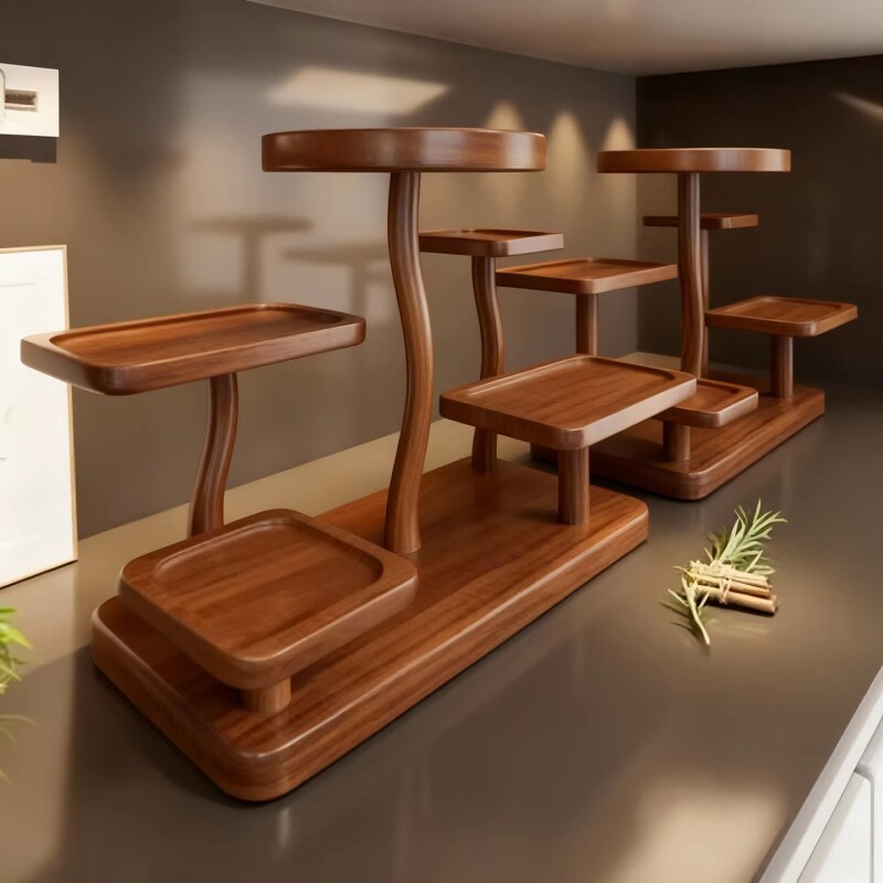 实木桌面博古架复古中式紫砂壶收纳架台面多层茶具手串摆件展示架