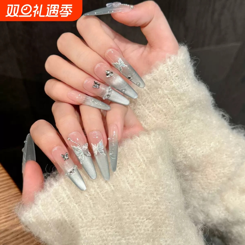 【薄荷曼波】手工穿戴甲轻奢长款4.0细狗长尖穿戴式美甲猫眼甲片