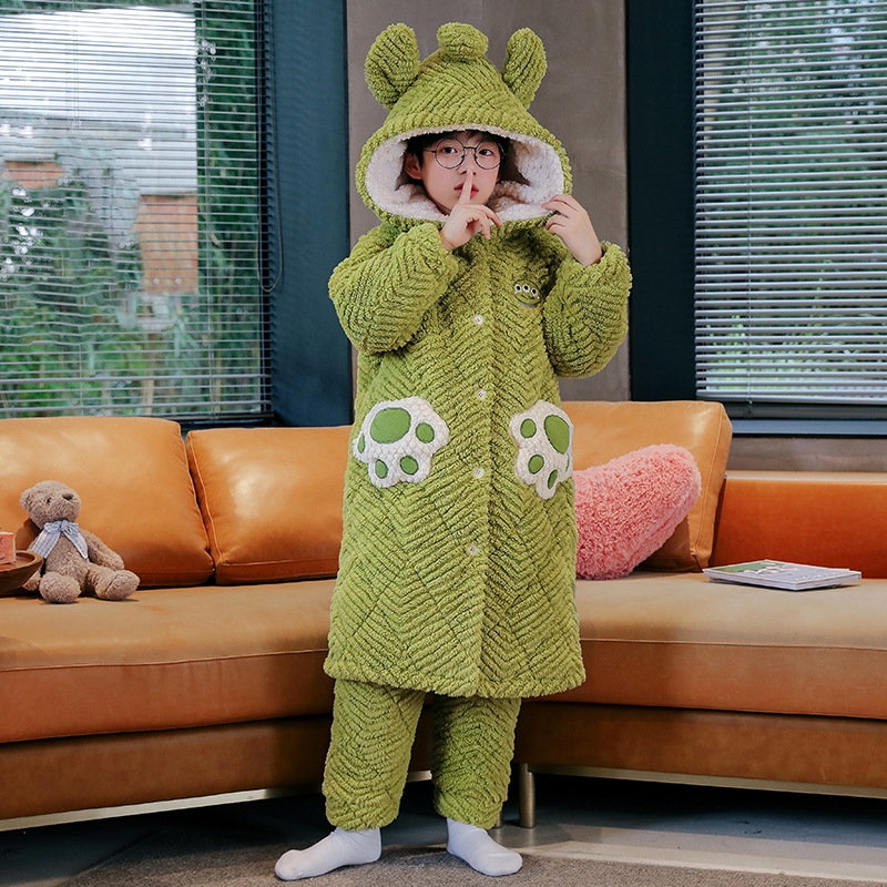 2025男童睡袍儿童秋冬季女家居服