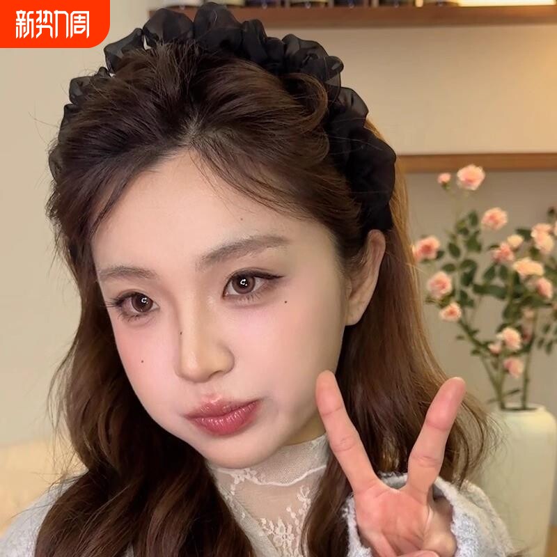 2025云朵洗脸褶皱泡泡发箍女网纱新款带齿高颅顶超仙头箍头饰发卡