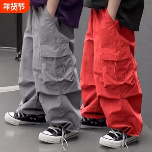 男童冰丝工装裤夏季薄款儿童跳爵士街舞长裤男孩伞兵速干裤子潮酷