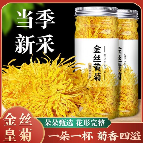 金丝皇菊一朵一杯大菊花黄菊花茶搭配正宗大朵贡菊袋装罐装优选