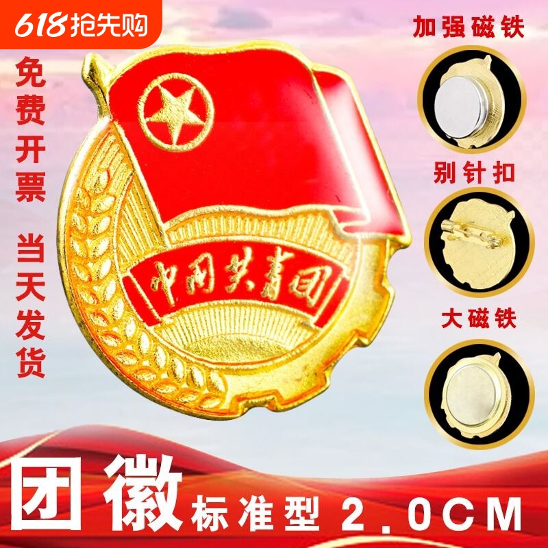 团徽2cm标准款共青团胸针学生用别针式大磁铁扣共青团员批发学校中