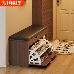 换鞋凳家用门口极窄进门穿鞋凳中古风玄关可坐式翻斗储物收纳鞋架