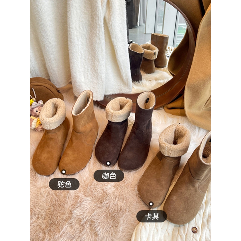 真皮厚底两穿勃肯雪地靴女冬季皮毛一体毛毛短靴加绒保暖棉鞋平底
