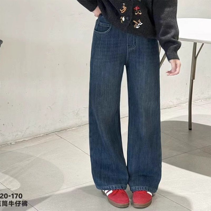 女童直筒牛仔裤加绒加厚