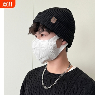 帽子男士冬季保暖毛线帽潮牌瓜皮针织帽男款美式护耳帽男冷帽灰色