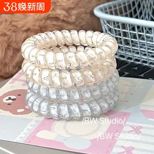 清新蓝奶黄格纹小兔电话线发圈无痕高弹力夏天头绳发饰耐用学生