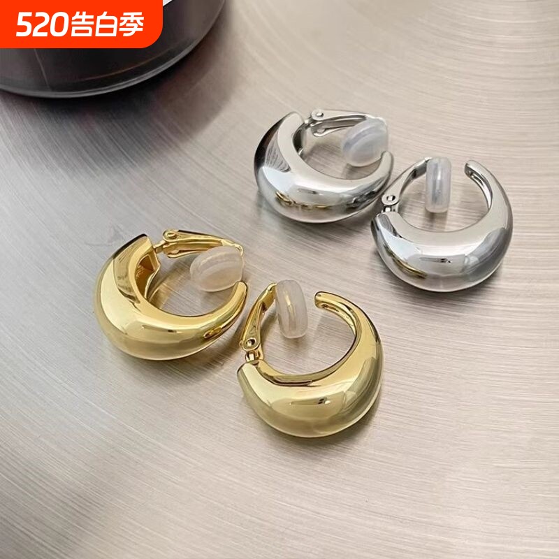 巨隐形!素圈金属耳圈无洞耳夹女高级感无痛纯银耳钉2024新款耳饰