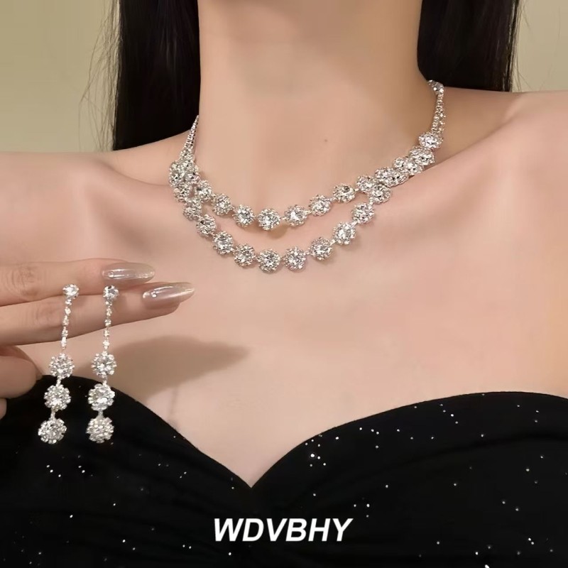奢华爆闪满钻叠戴项链女小众气质高级感choker颈链锁骨链礼服配