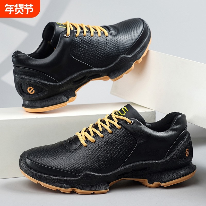 热销爆款高品质头层牛皮户外减震男士运动跑步鞋轻便休闲黑色