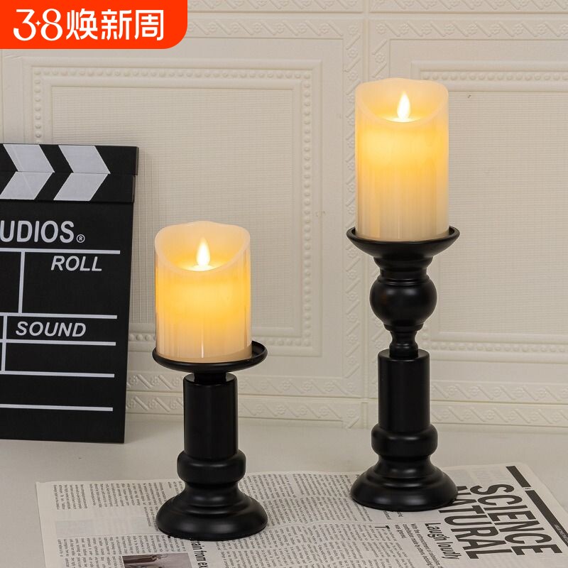 美式复古小夜灯烛台餐桌氛围感装饰摆件香薰led电子蜡烛灯罗马柱