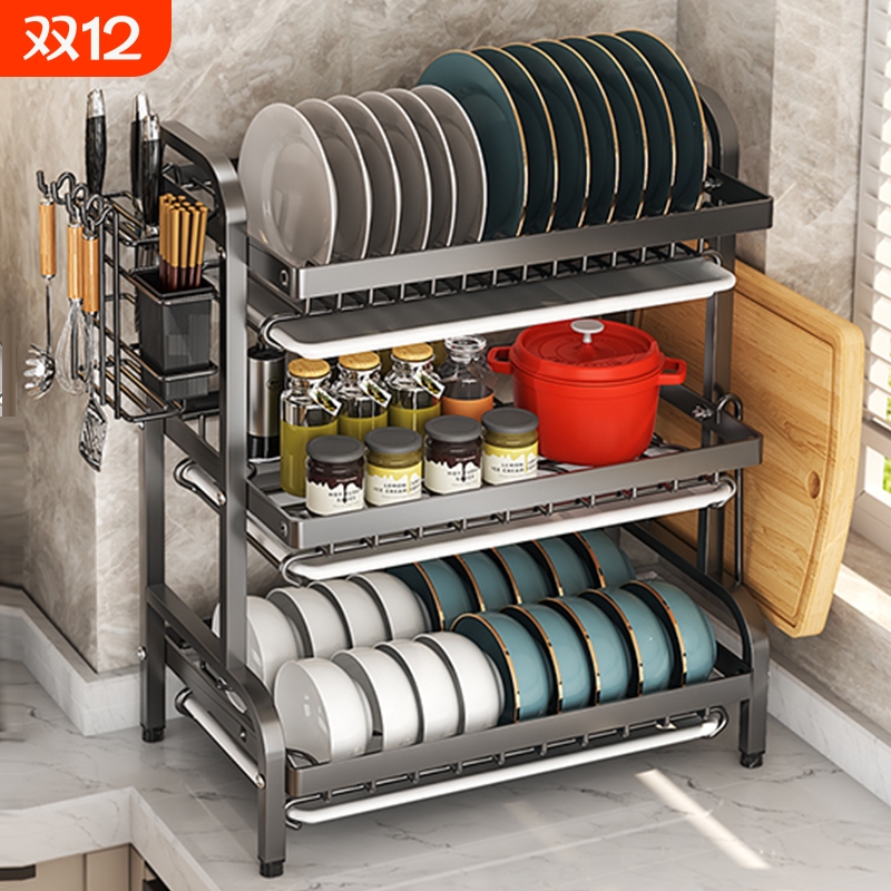 厨房置物架碗碟碗盘收纳架沥水架家用多功能放碗架碗柜碗筷收纳盒