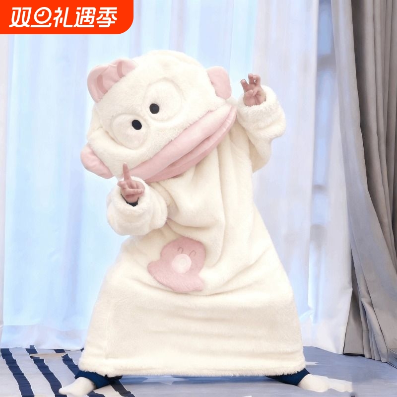 丑鱼睡袍儿童可爱搞怪连体睡衣女亲子秋冬加厚珊瑚绒卡通家居服男