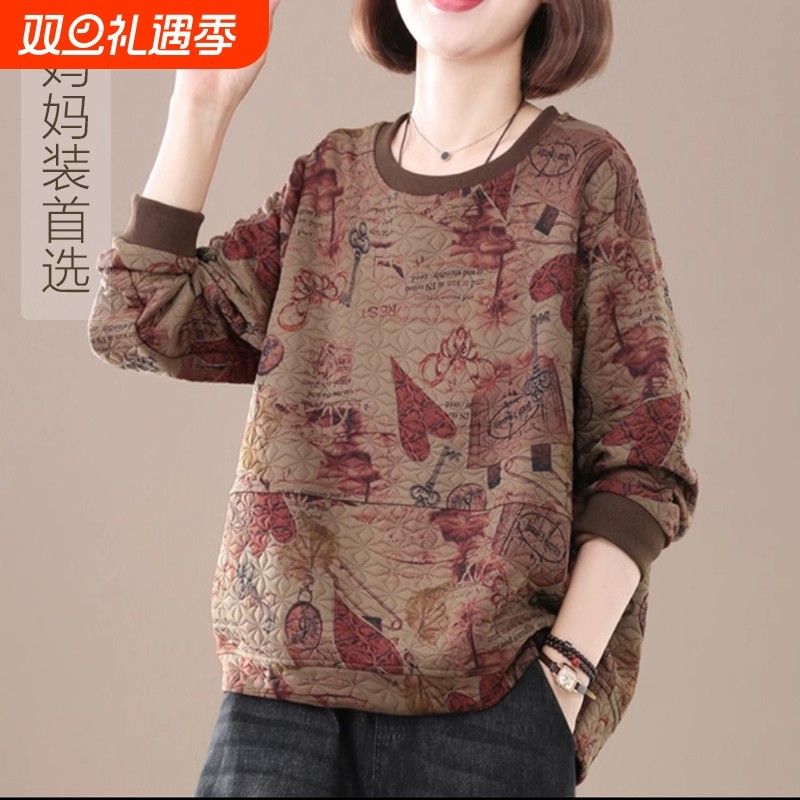 中老年女装妈妈春装卫衣2025春秋新款女装打底衫洋气大码宽松上衣