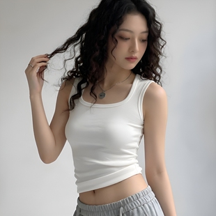 方领纯棉背心女外穿夏季新款内搭修身显瘦无袖打底衫高弹黑色白色