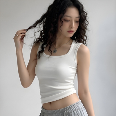 方领纯棉背心女外穿夏季新款内搭修身显瘦无袖打底衫高弹黑色白色