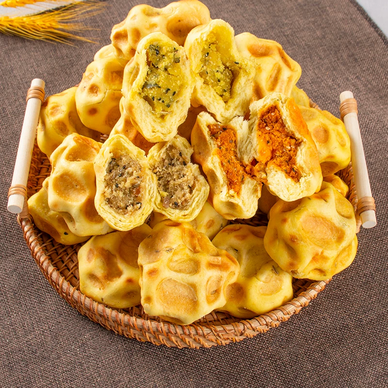 陕西夹心石子馍蒲城特产石子馍石头饼五仁香辣石子馍味特色小吃