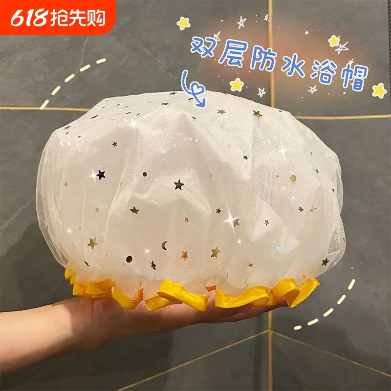 加厚浴帽防水沐浴帽淋浴双层头套帽厨房防油烟帽子女士款洗澡发套
