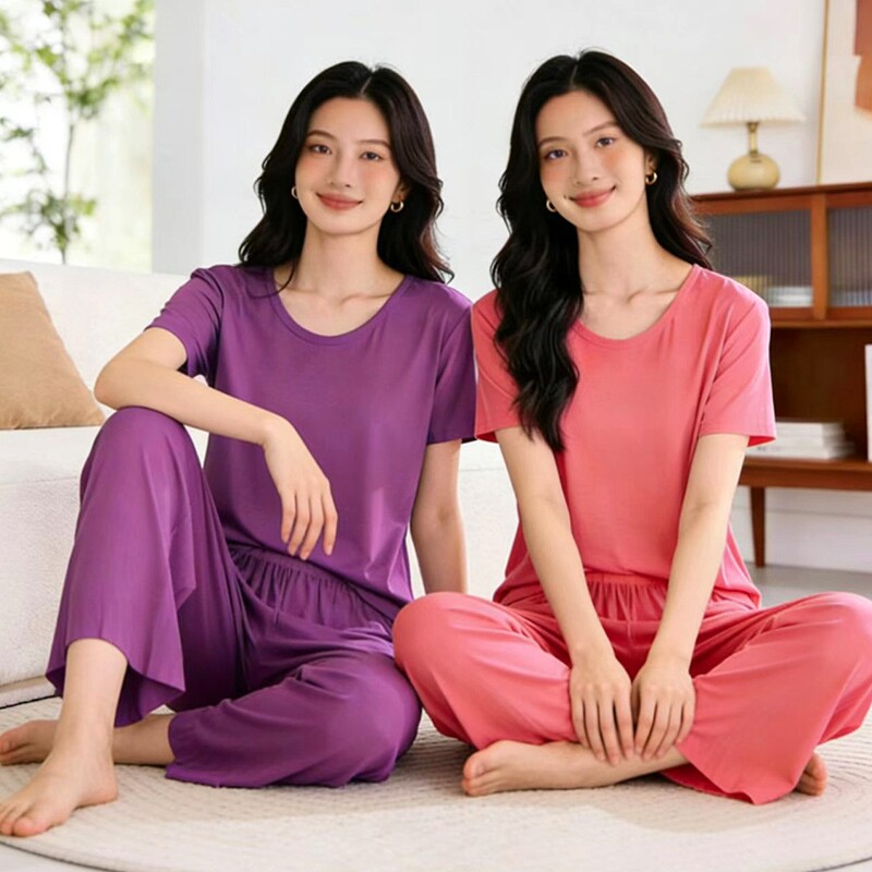 睡衣女夏季2026年新款冰丝薄款短袖长裤两件套家居服仙女冰凉套装