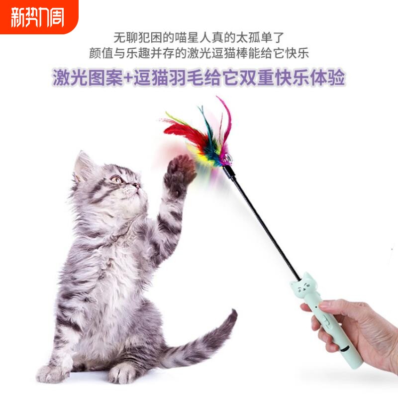USB充电羽毛投影激光逗猫棒 红外线投影图案逗猫笔猫玩具宠物用品