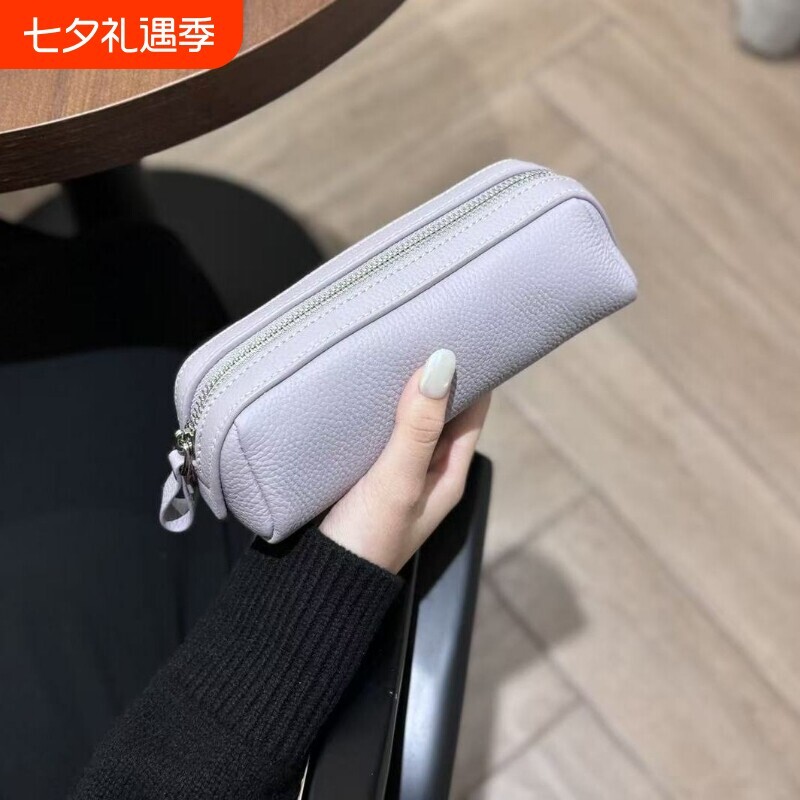 简约清新笔袋荔枝纹牛皮耐脏大容量文具日系高颜值学生收纳笔袋